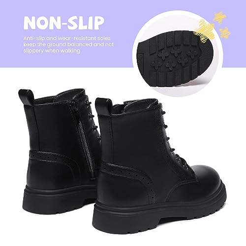 Athlefit Boys Girls Waterproof Combat Boots Lace Up Side Zipper Ankle Booties for Toddler/Little Kid/Big Kid3