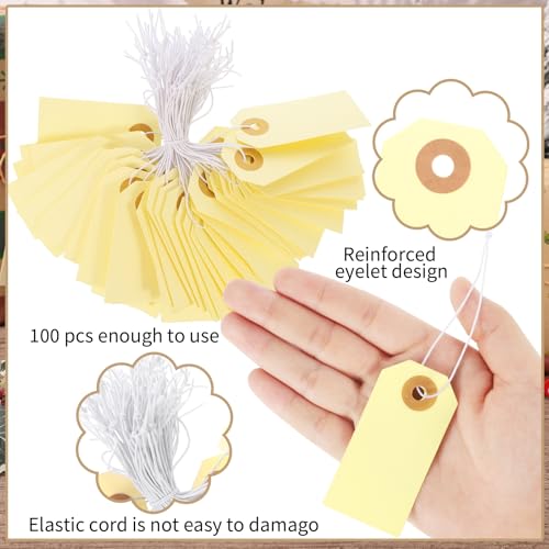 100 PCS Price Tags with String 2 3/4\" x 1 3/8\" Manila Shipping Tags Wire Blank Labels for Heavy Duty Machinery, Vintage Clothing, Gift, Jewelry Pricing & Garage Sales - Thumbnail 3