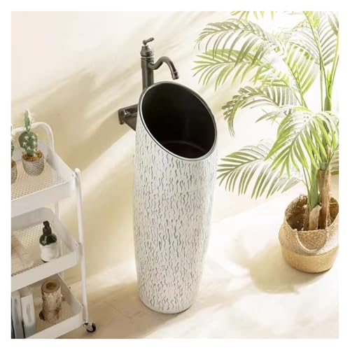 Lavabo De Pedestal Para Baño Interior Y Exterior De 96 Cm De Altura, Con Grifo Y Desagüe, Fácil De Montar.(Set 2)