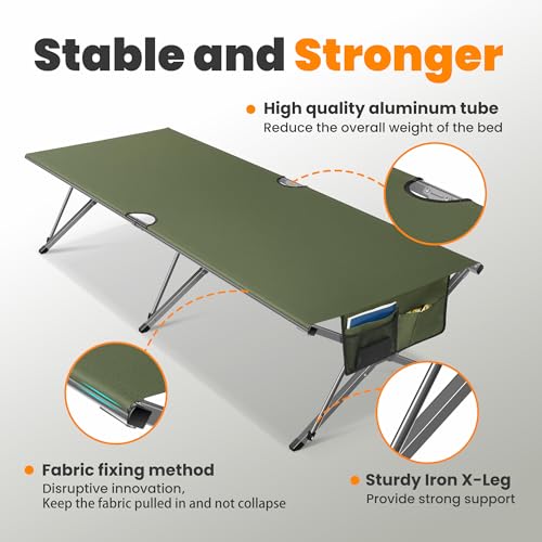 Image of Join Nature Oversized Camping Cot Foldable for Adults, Supports 450 lbs | Easy-to-Assemble Sleeping Cot with Storage Bag, Fits Up to 6.9 ft, Portable for Outdoor Camping, 82 inch L x 32 inch W, Green