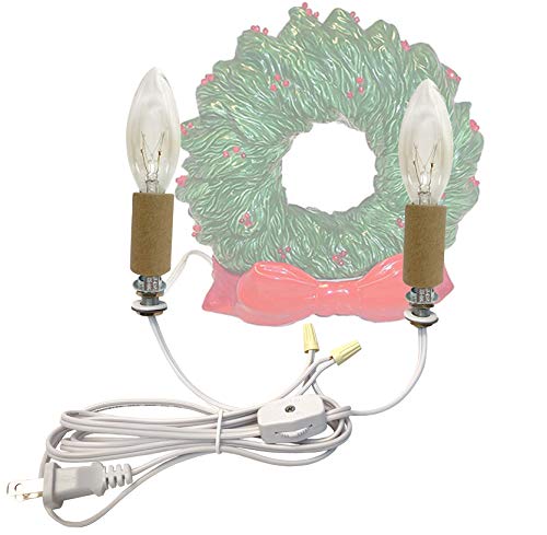 Image of National Artcraft Ceramic Wreath Lighting Kit with 6' White Cord | (2) 15 Watt C9 Bulbs with E12 Base, Wires, E12 Sockets and Hardware