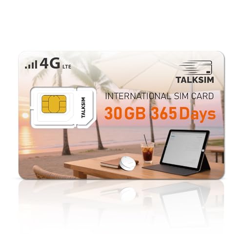 International Data SIM Card 30GB 365 Days, 4G LTE Prepaid Travel SIM Card Supported 45 Countries...