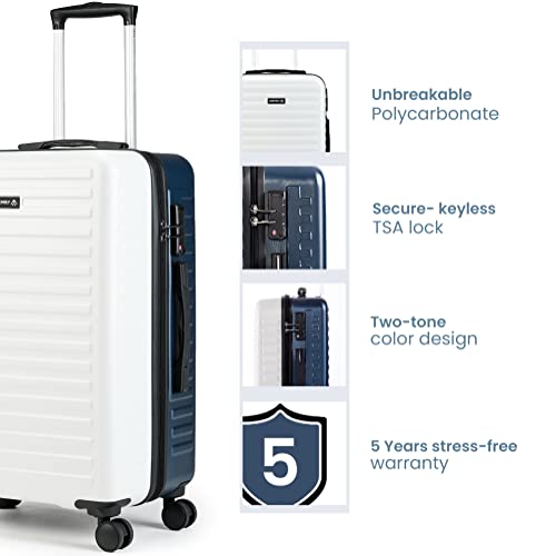 Image of Assembly Blue White Hard-Sided Unbreakable Polycarbonate Luggage Bag for Travel (20 & 24 Inches, 42 & 67L)