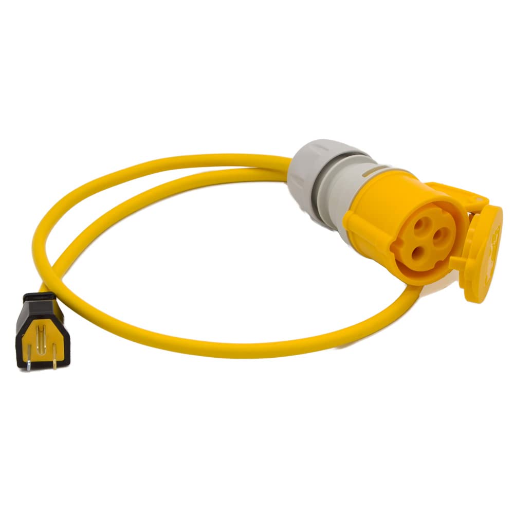 NEMA USA 15A Mains Plug to Yellow 110v CEE Connector Fly
