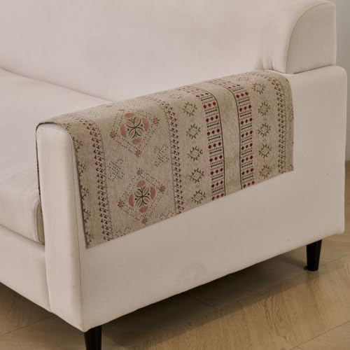 Image of House of Quirk Medina Luxury Chenille Sofa Mat 2 Pcs Armrest - Beige