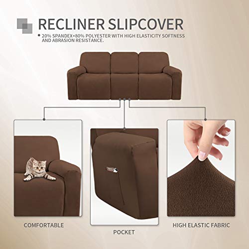 Image of Easy-Going 8 Pieces Microfiber Stretch Sectional Recliner Sofa Slipcover Soft Fitted Fleece 3 Seats Couch Cover Washable Furniture Protector with Elasticity for Kids Pet(Recliner Sofa,Brown)
