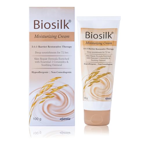 Image of BIOSILK Cream - 3:1:1 Golden Ratio Ceramides with Oatcom for 70% Ceramide Boost & Pentavitin 72-Hr Hydration - Hypoallergenic, Non-Comedogenic Moisturiser for Dry, Sensitive & Irritated Skin - 100gm