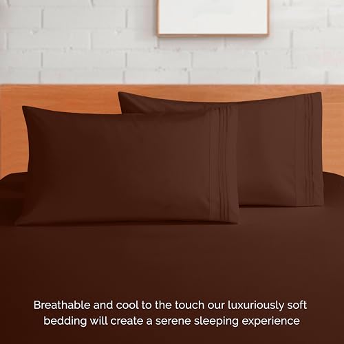 Image of Elegant Comfort Luxurious 1500 Premium Hotel Quality Microfiber 4-Piece Sheet Set, 18-24 Inches Deep - Extra Deep Pocket Sheets - Ultra Soft 4PC Deep Pocket Sheets, Full, Chocolate Brown