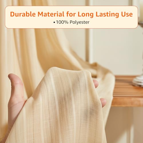 Image of Amazon Basics - Stripe Textured Sheer Door Curtains | Light Filtering | 5 Feet | Set of 2 | Striped Design | for Living Room, Bedroom & Balcony | 115 cm x 150 cm, Color - Cream