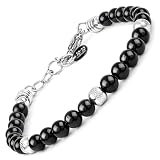 10:10 Bracciale Uomo Donna Tormalina Nera Naturale 6 mm – Beads in Acciaio Inox, Braccialetto Regolabile, Comodo e Resistente all’Acqua – Idea Regalo, Made in Italy