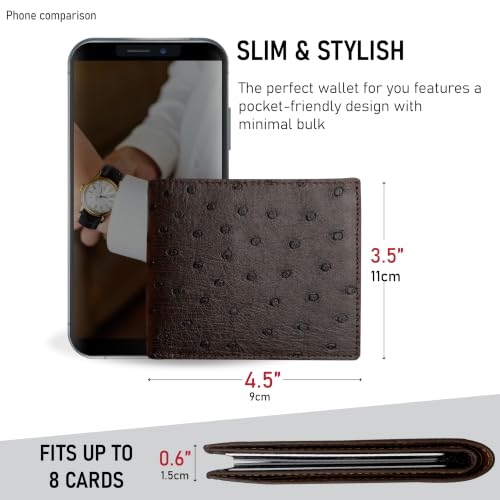 Image of Dark Brown Ostrich Double Side Leather Bifold Wallet, RFID Blocking Wallet