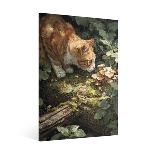 Framed Cat Art in Greenery Decoration