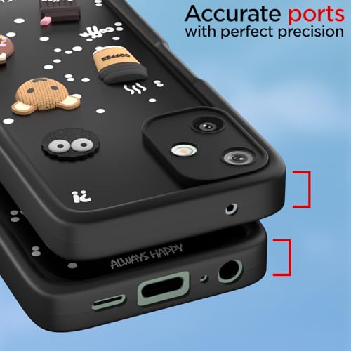 Image of Pikkme Back Cover for Samsung Galaxy F06 5G / M06 5G | Cute Fun Cartoon 3D Bear Silicone Full Body Protection Bumper Cover (Black)