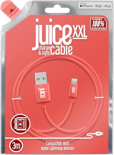 Cable Lightning 3m Juice Cable para iPhone y iPad duradero color coral 3