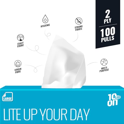 Image of 10on Lite Soft Facial Tissues - Large Size - 2 Ply Napkin, 100 Pulls,Size 20 x 19 cms