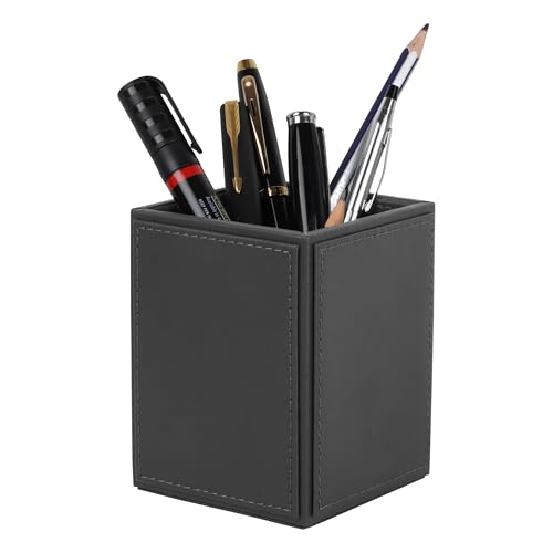 Image of V-CUBE DESIGNS Premium Vegan Leather Pen Holder for Desk & Study Table Accessory | Marker /Pencil Stand for Student | Stationery Organizer for Office Table & Home | 6mm Thickness with MDF Core |Grey