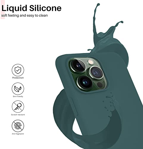 Image of Elzzi Microfiber Candy Case Compatible for iPhone 13 Pro 6.1 Inch Shockproof Slim Back Cover Liquid Silicone Case - Forest Green