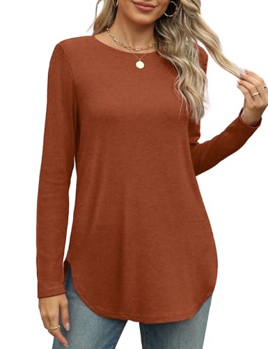 Image of XIEERDUO Womens Long Sleeve Round Neck Shirts Side Split Basic Loose Tunic Tops Casual 2026
