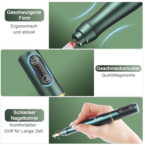 Auriox Kabellos Tragbar Nagelfräser, 12 in 1 Profi Maniküre und Pediküre Set 25000 u/min, Akku Elektrische Nagelfeile für Gelnägel und Acrylnägel, Nagelformen, Entfernen von Hornhaut, Nail Drill