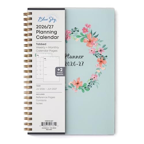 Blue Sky 2026-2027 Weekly and Monthly Academic Year Planner Calendar July 2026 - June 2027 5 x 8 Flexible Cover Wirebound Laminated Tabs Laurel