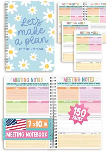 Meeting Notebook For Work Organization - Meeting Business Planner, Business Notebooks Organizer, Office Notebooks For Note Taking, Floral Work Planner Organizer Notebook