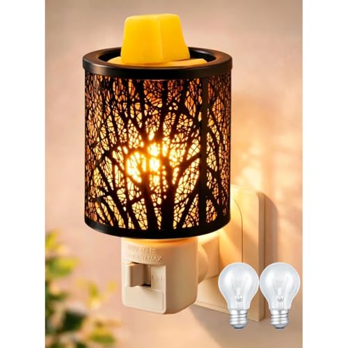 JOYOLO Wax Melt Warmer Plug in Wax Warmer for Scented Wax & Fragrance Oil Metal Black Wax Melter with Spare Bulb Scentsy Night Light for Home Decor & GiftTree