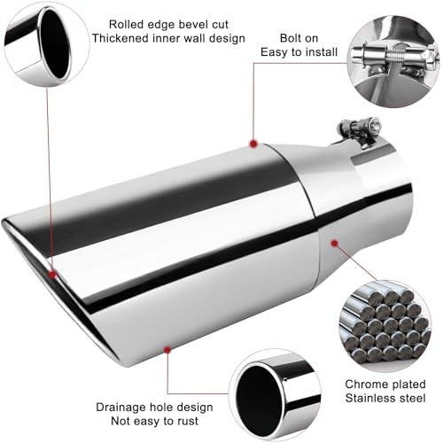 Image of Stainless Steel Exhaust Tip, 3 inch Inlet 5 inch Outlet 12 inch Length Bolt-On