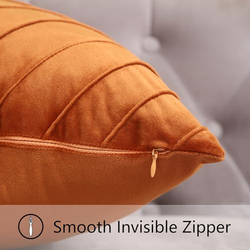 Image of Velvet Throw Pillow Covers 26x26 Pack of 2 Gold Decor Burnt Orange