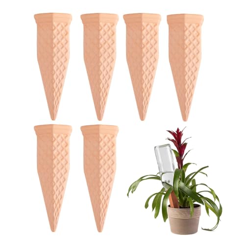 Mikankawa 自動水やり 鉢植え 植物給水器 6個セット 陶器 浸透式給水 観葉植物 園芸用品 ガーデニング 再利用可能 30~35mmのボトル口と接続可能 留守/出張/帰省/旅行 (6PCS)