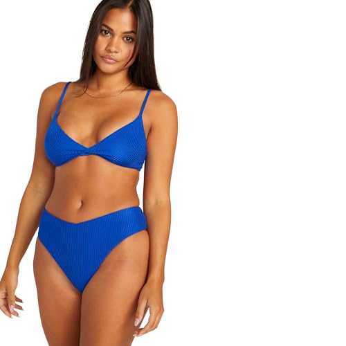Bas de bikini Volcom bleu rétro en maille côtelée pour vos journées farniente à la plage