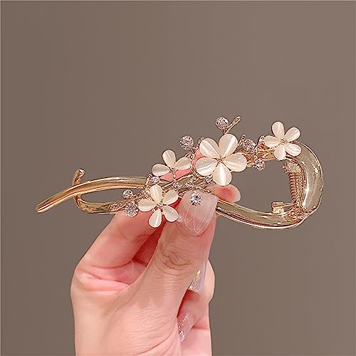 Pinzas para el cabello estilo francés con flores, perlas y cristal, tipo banana para mujeres #14 miniatura 1