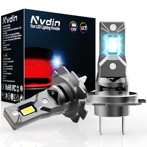 Nvdin bombillas h7 led 26000lm, lámpara para faros de coche y moto, muy compacto y montaje directo, tamaño halógeno 1:1, kit de luces de 12v para luces largas o cortas, 6000k blanco fuerte