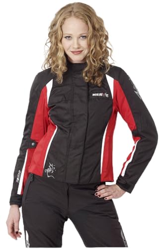 Nerve Motorradjacke -Unique- Motorrad Damen Wasserdicht Jacke mit Protektoren Sommer Winter Textil Frauen (DE/NL/SE/PL, Numerisch, 38, Regular, Regular, schwarz-rot)