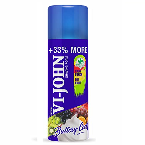 Image of VI- JOHN Shaving Foam For Men, Fruit Fusion Shaving Foam With Goodness of Nature, Tea Tree Oil, Vitamin E Enriched and Anti- Bacterial Formula (400gm- Pack of 1)