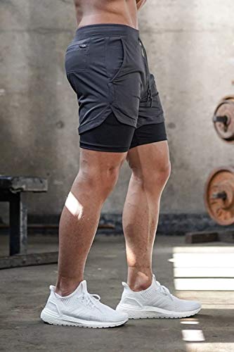 Superora Mens Running Gym 2 in 1 Sports Shorts Breathable Outdoor Workout Training Shorts with Pockets