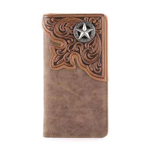 Montana West Western Wallet for Men Long Bifold Wallet with Card Slots RFID Blocking Cowboy Vintage Checkbook Wallet Gift for Men