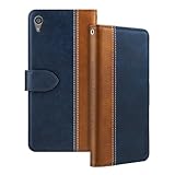 Shantime Leather Flip Case Compatible with Sony Xperia Z5 Case with Card Holder RFID Blocking Magnetic Kickstand Slim Fit Business Protective Cover(Blue)