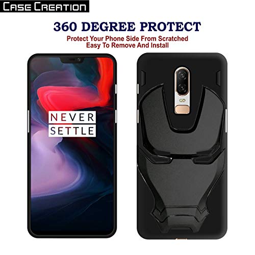 Image of COVERLY Official 3D Smooth Feel Avengers Logo Mask Soft Rugged Grip TPU Silicone Iron Man Engraved Cartoon Movie Engraved Silicone Rubber Matte Strong Back Cover for Oneplus 6 -Black