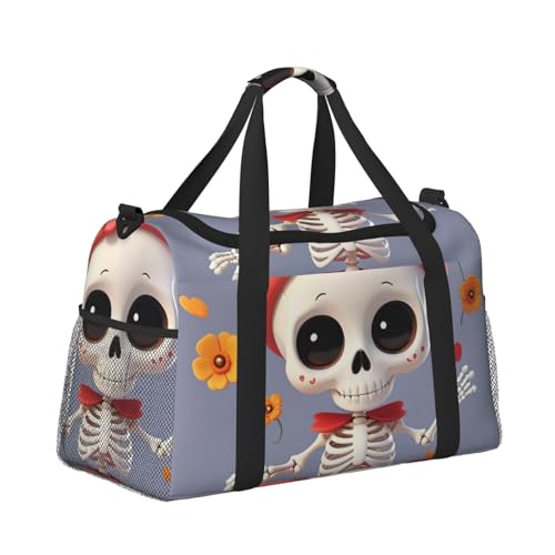 Cute Skeleton Dancing Print Travel Duffle Bag - Foldable Personal Item Travel Bag for Women & Men,Carry-On Convertible Crossbody Tote Bags with Adjustable Shoulder Strap & Pockets 13x10.2x19.7 in3