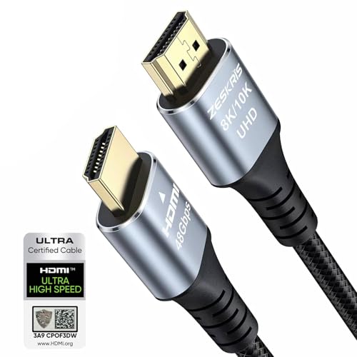 ZESKRIS 1m Cable HDMI 2.1, 4K a 120Hz/144Hz, 8K a 60Hz, eARC HDR10 HDCP2.2 2.3 cables HDMI para laptop, monitor, PS5, PS4, Xbox One, 8K UHD TV