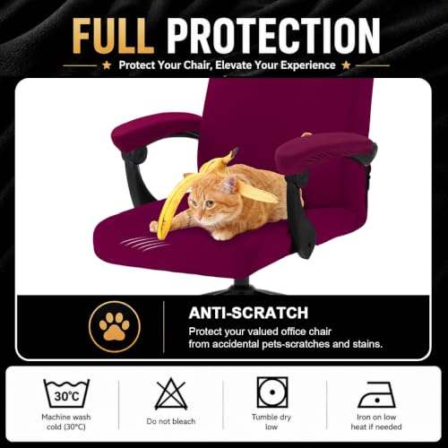 Image of DIVA EN CAMINO DEC Stretch Computer Office Chair Cover with Armrest Covers Durable Zipper Universal Spandex Rotating Boss Chair Slipcovers Anti-dust Soft Desk Chair Seat Protector, Wine Red