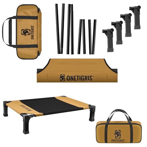 OneTigris Hundeliege, Erhöhtes Hundebett 130x91 cm Höhe 23cm, Einfache Montage Atmungsaktiv Dauerhaft Einfach zu Reinigen Haustier Bett Geeignet für Innen, Hof, Außen - Braun L