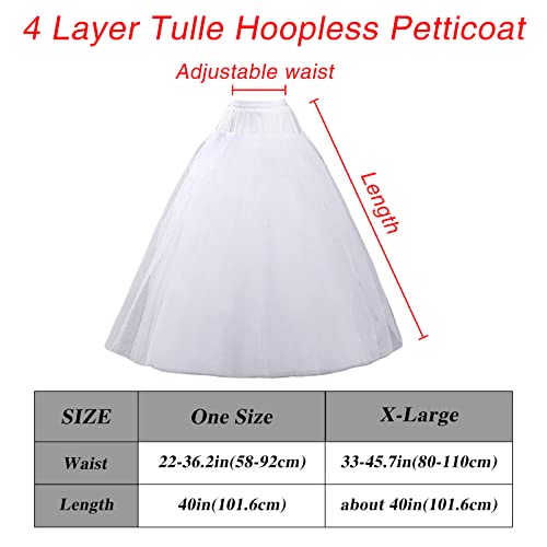 Petticoats for Women Hoopless Petticoat Crinoline Skirt 4 Layers Floor Length Ball Gown Slips for Wedding Dress3