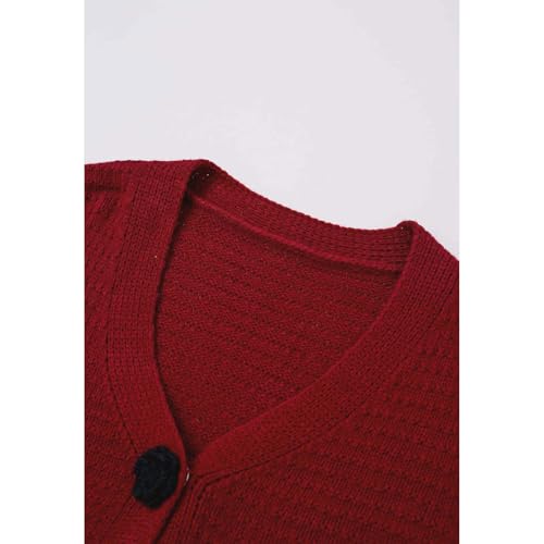 CHICWISH Women Open Front Rose Buttoned Crop Knit Cardigan V Neck Long Sleeve Casual Solid Sweaters Cardigan Top4