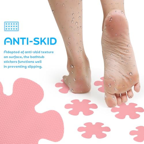 Pegatinas antideslizantes para bañera y ducha con diseño floral rosa y raspador incluido 4
