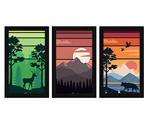 Image of ArtX Paper Landscape Scenic Wall Frame Art Painting, Framed Paintings, Multicolor, Nature, 13 X 25.5 inches(Combined), 8.5 X 13 each, Set of 3