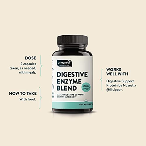 Nuzest Digestive Enzymes Daily Digestive Support, Nutrient Absorption, Non-Gmo, Yeast-Free, Gluten-Free, Soy-Free, 60 Vegan Capsules #TOP3