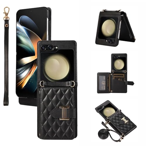 ZFlip5 coque portefeuille cuir avec porte-carte et cordon pour femmes