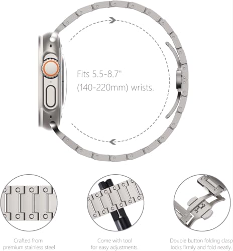 Image of Quickprime 49mm 45mm 44mm 42mm Compatible Apple Watch Strap, Stainless Steel Link Metal Band for iWatch Ultra | Ultra 2 | Series 9 | 8 | 7 | 6 | 5 | 4 | 3 | 2 | 1 | SE & SE2