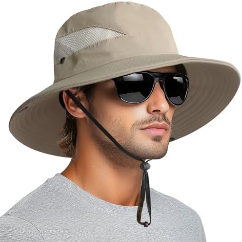 PFFY Sun Hats for Men Women Wide Brim Bucket Hat UPF 50+ Hiking Fishing Hat